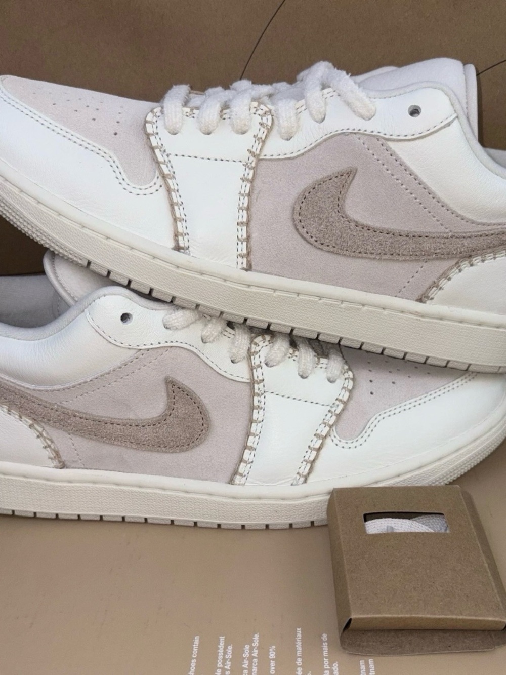 Women’s Low-Top Leather & Suede Sneakers in White and Beige